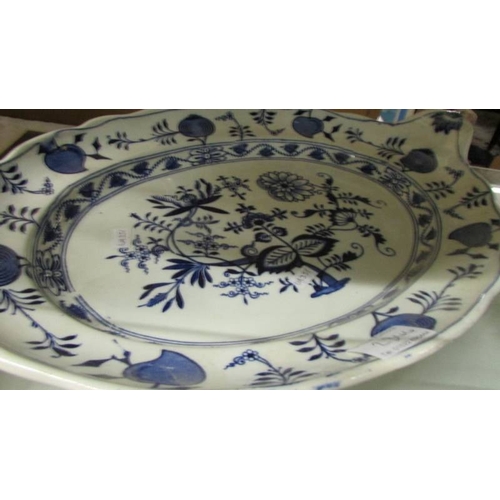 2344 - Two Spode ''Camilla'' blue and white plates, a Meissen blue and white platter and two other blue and... 