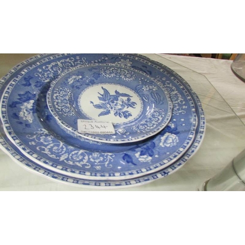 2344 - Two Spode ''Camilla'' blue and white plates, a Meissen blue and white platter and two other blue and... 