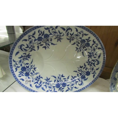 2346 - Two Wedgwood blue and white meat platters, 1 a/f, 50 x 40 cm and 46 x 37 cm. (Collect only)