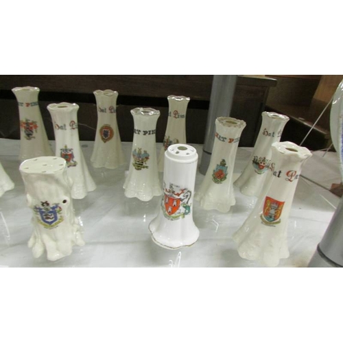 2351 - Eighteen crested china hat pin vases, various locations.