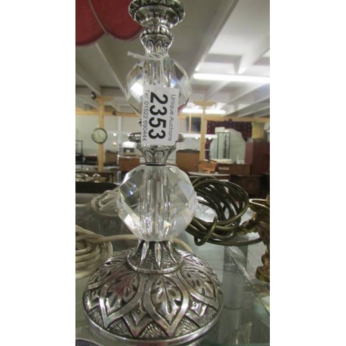 2353 - A white metal and crystal table lamp base.