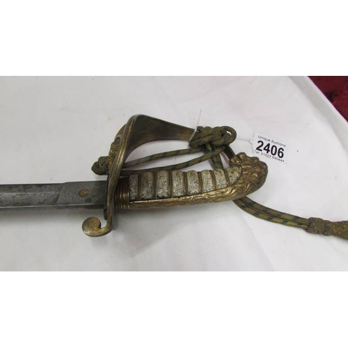 2406 - A mid-Victorian naval sword.  (Collect only)