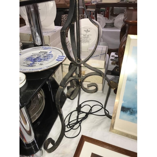 1359 - A wrought iron floor standing lamp (fitted with 2 pin plug)