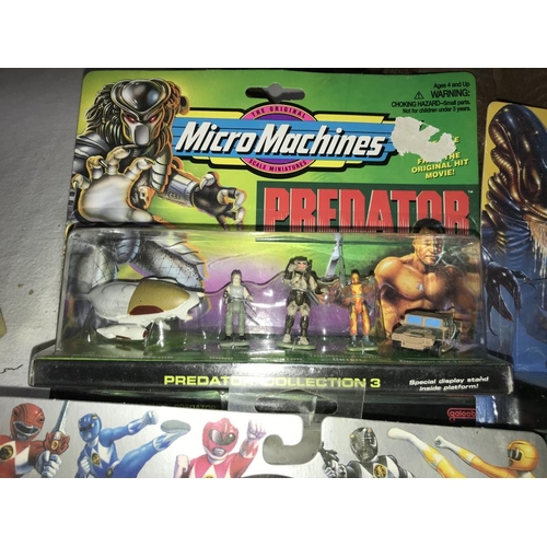 1362 - 4 vintage unopened Micro Machines, Power Rangers #1 Red Ranger, Aliens Collection & #3 Megazoid Vs S... 