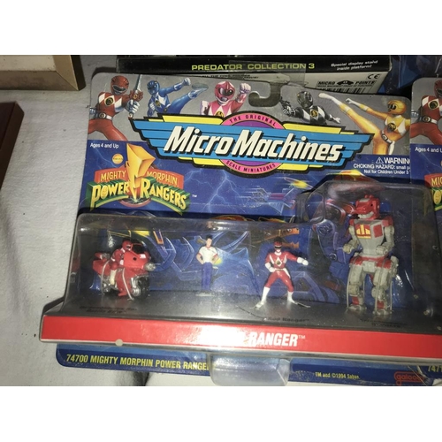 1362 - 4 vintage unopened Micro Machines, Power Rangers #1 Red Ranger, Aliens Collection & #3 Megazoid Vs S... 