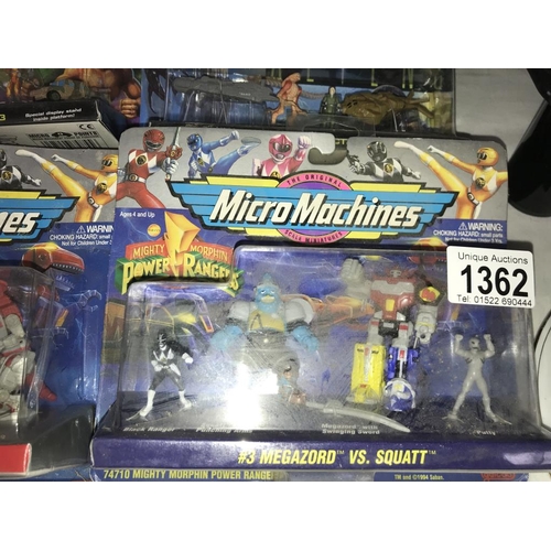 1362 - 4 vintage unopened Micro Machines, Power Rangers #1 Red Ranger, Aliens Collection & #3 Megazoid Vs S... 