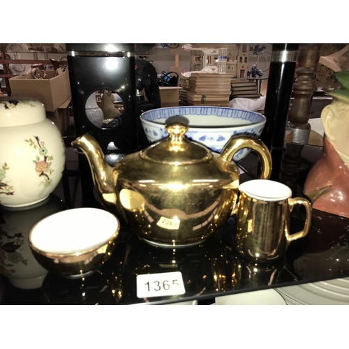 1365 - A mixed lot of china including china bargeware teapot, Royal Worcester teapot, milk jug, sugar bowl ... 