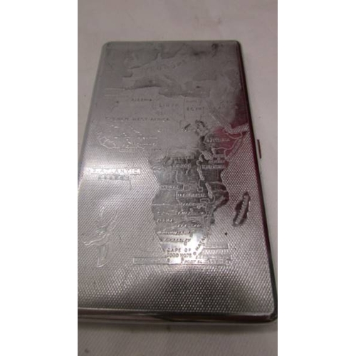 2115 - A silver monogrammed cigarette case and another featuring a map of Africa.