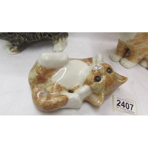 2407 - Three Winstanley cats, all signed and all in good condition.