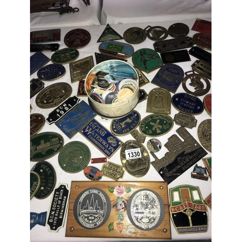 1330 - A large collection of barge/canal waterway badges & a box of boating/canal pin badges etc.