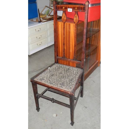 107 - An inlaid art deco bedroom chair. (collect only)