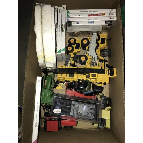 1422 - 2 boxes of unboxed die cast including Malforette, tractors & aircraft etc. Including Nintendo Wii ga... 