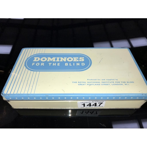 1447 - A vintage tin of dominoes for the blind