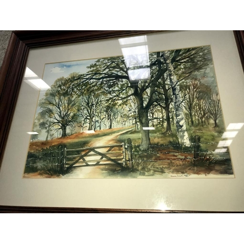 1486 - A framed & glazed watercolour of woodland scene by Moira Smith, 3 framed 7 glazed Dutch prints & 2 f... 