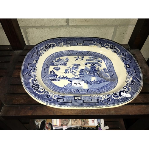 1491 - A blue & white platter, rose bowl & trinket set