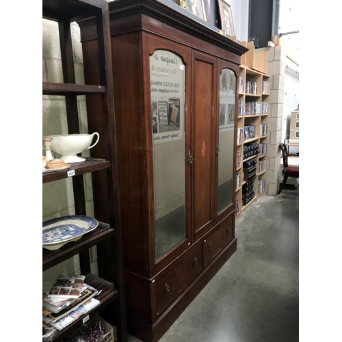 1495 - An Edwardian inlaid mahogany combination wardrobe -Height 206cm x Depth 47cm (including cornice 54.5... 