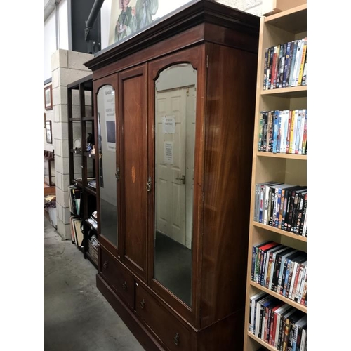 1495 - An Edwardian inlaid mahogany combination wardrobe -Height 206cm x Depth 47cm (including cornice 54.5... 