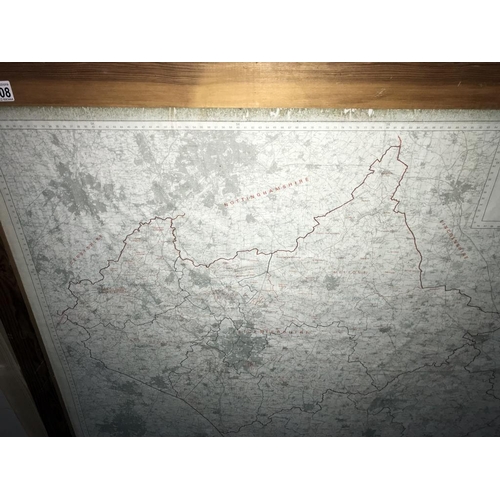 1508 - A large pine framed ordnance survey map of Leicester & Northamptonshire (106cm x 132cm) (Collect onl... 