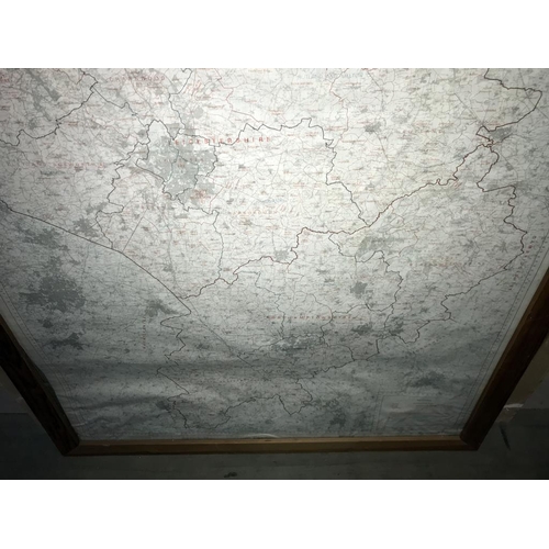 1508 - A large pine framed ordnance survey map of Leicester & Northamptonshire (106cm x 132cm) (Collect onl... 