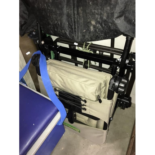 1550 - A collection of fishing rods, reels & accessories including seat & net etc.