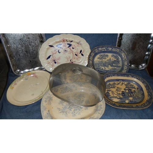 160 - A quantity of antique meat platters etc., (collect only)