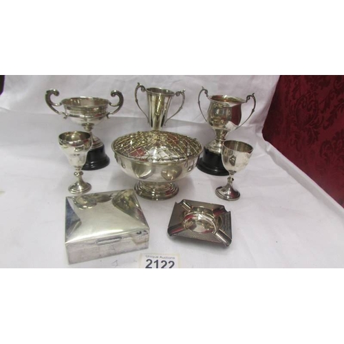 2122 - A collection of five silver trophies and prizes and three silver plate trophies including awarded to... 