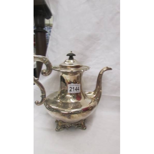 2144 - Two silver plate coffee pots and a silver plate teapot.