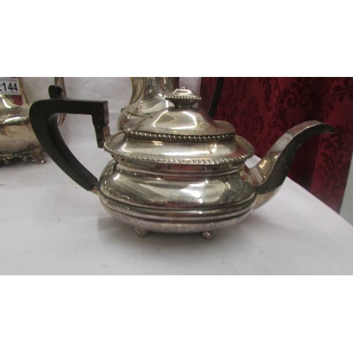 2144 - Two silver plate coffee pots and a silver plate teapot.