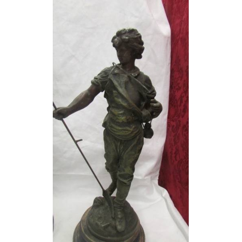 2448 - A pair of spelter figures, 38 cm tall.