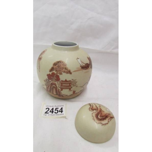 2454 - A small hand painted oriental ginger jar.