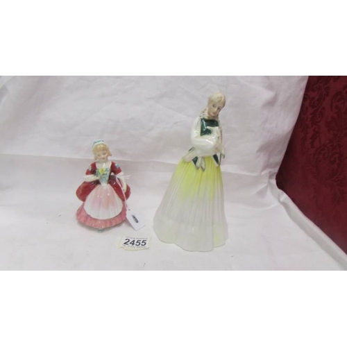 2455 - Two Royal Doulton figurines - Springtime HN 3033 and Valerie HN 2107.