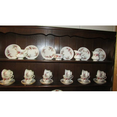 2497 - 30 pieces of Royal Albert Lavender rose tea ware being 12 cups, 12 saucers, 3 tea plates, 3 milk jug... 