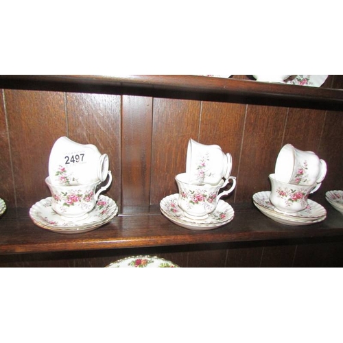 2497 - 30 pieces of Royal Albert Lavender rose tea ware being 12 cups, 12 saucers, 3 tea plates, 3 milk jug... 