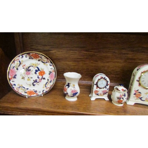 2506 - Three Mason's ironstone jugs, pair of vases, 2 clocks, 3 plates and 2 other items.