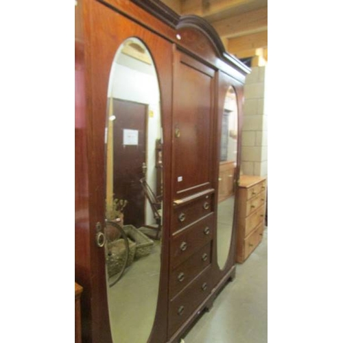 2523 - An Edwardian mahogany inlaid combination wardrobe. (collect only)