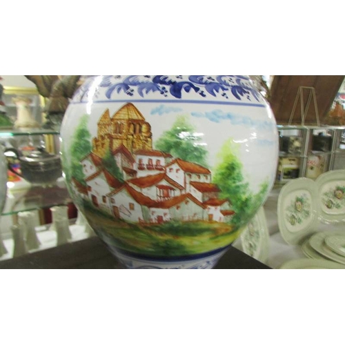 2579 - Two large hand painted pots. (collect only)