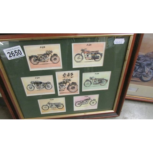 2650 - Four framed and glazed motor cycle related prints. (collect only)