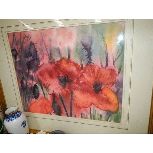 381 - A gilt framed signed print of poppies. (collect only)