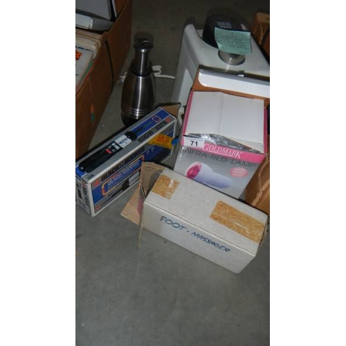 71 - A mixed lot of new items including foot massager, lamp, coffee maker etc., (collect only)