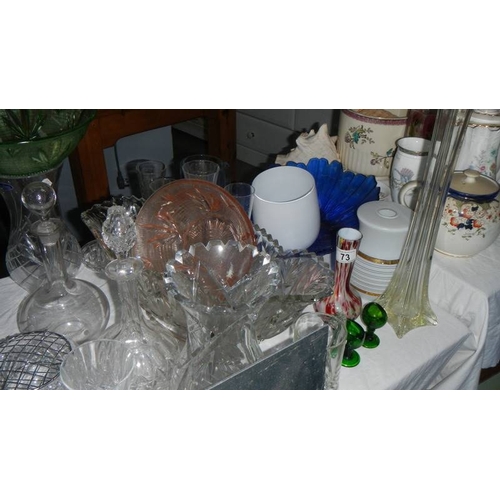 73 - A mixed lot of glass ware including decanters. (collect only)