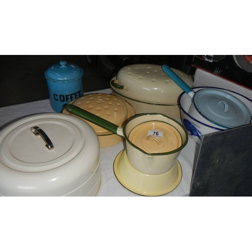 76 - A mixed lot of enamel ware. (collect only)