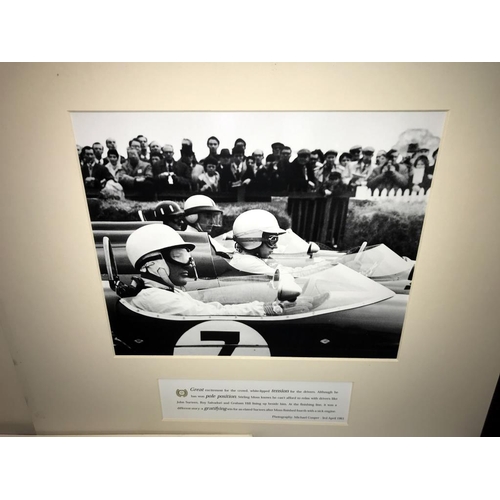 2165 - 3 black and white motor racing prints by photographer Michael Cooper, 2 dated 3rd April 1961 and 1 d... 