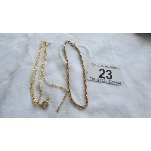 23 - A 9ct gold bracelet and an a/f gold chain, 3.4 grams.