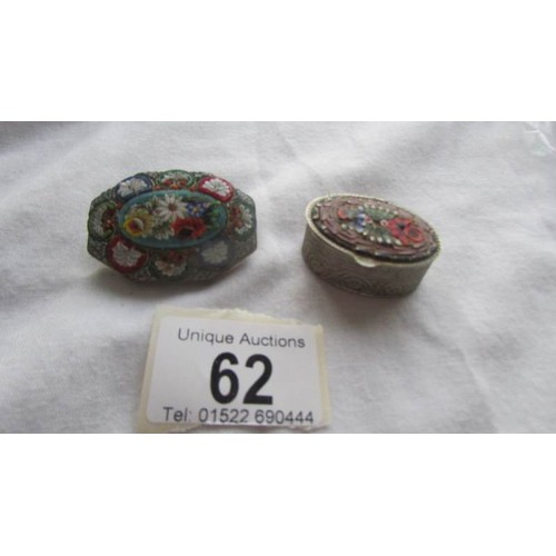 62 - An Italian micro mosaic brooch and pill box.