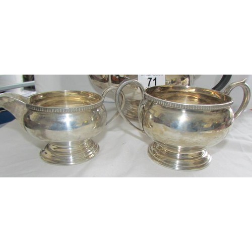 71 - A three piece hall marked tea service, total weight 1000 grams.