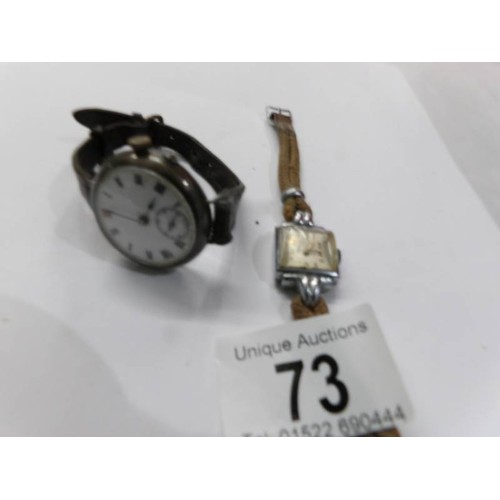 73 - A silver cased trench wrist watch in working order and a ladies chrome plated atd deco wrist watch (... 