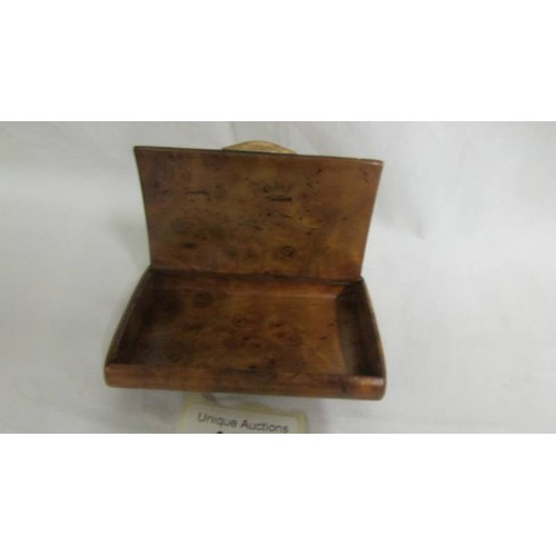 178 - A Russian burr walnut box with yellow metal details.