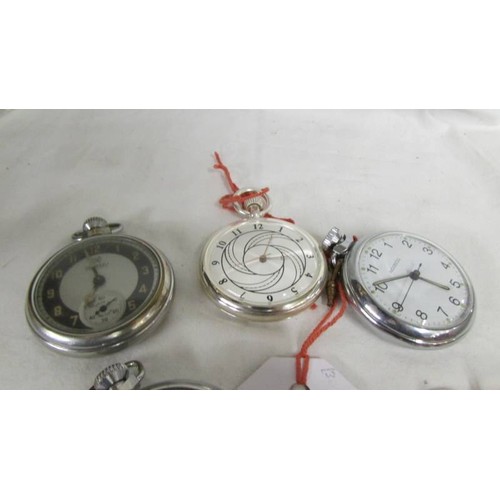 145 - Five assorted pocket watches including a silver full Hunter, London Hallmark & Ingersoll etc.