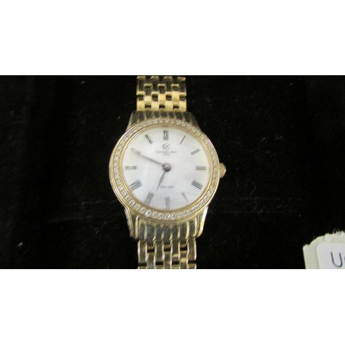 160Q - A boxed gold plated Christopher Ward Swiss made women's wrist watch with diamonds.