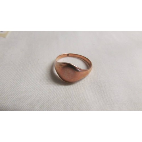 1037 - A 9ct gold signet ring, size R, 2.8 grams and an un-marked signet ring, size R, 4 grams.